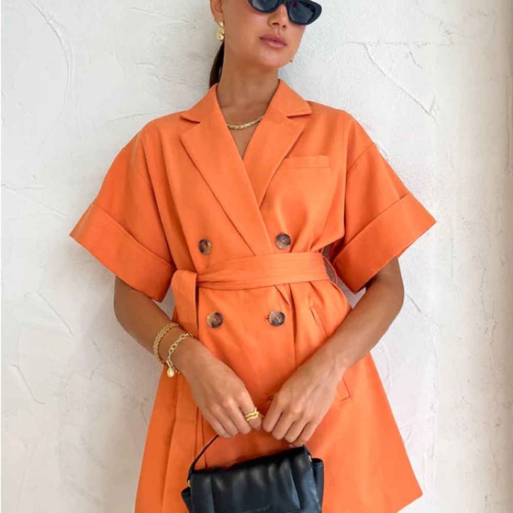 Shona Joy Sara Short Sleeve Blazer Dress In Mango - Picture 1 of 4